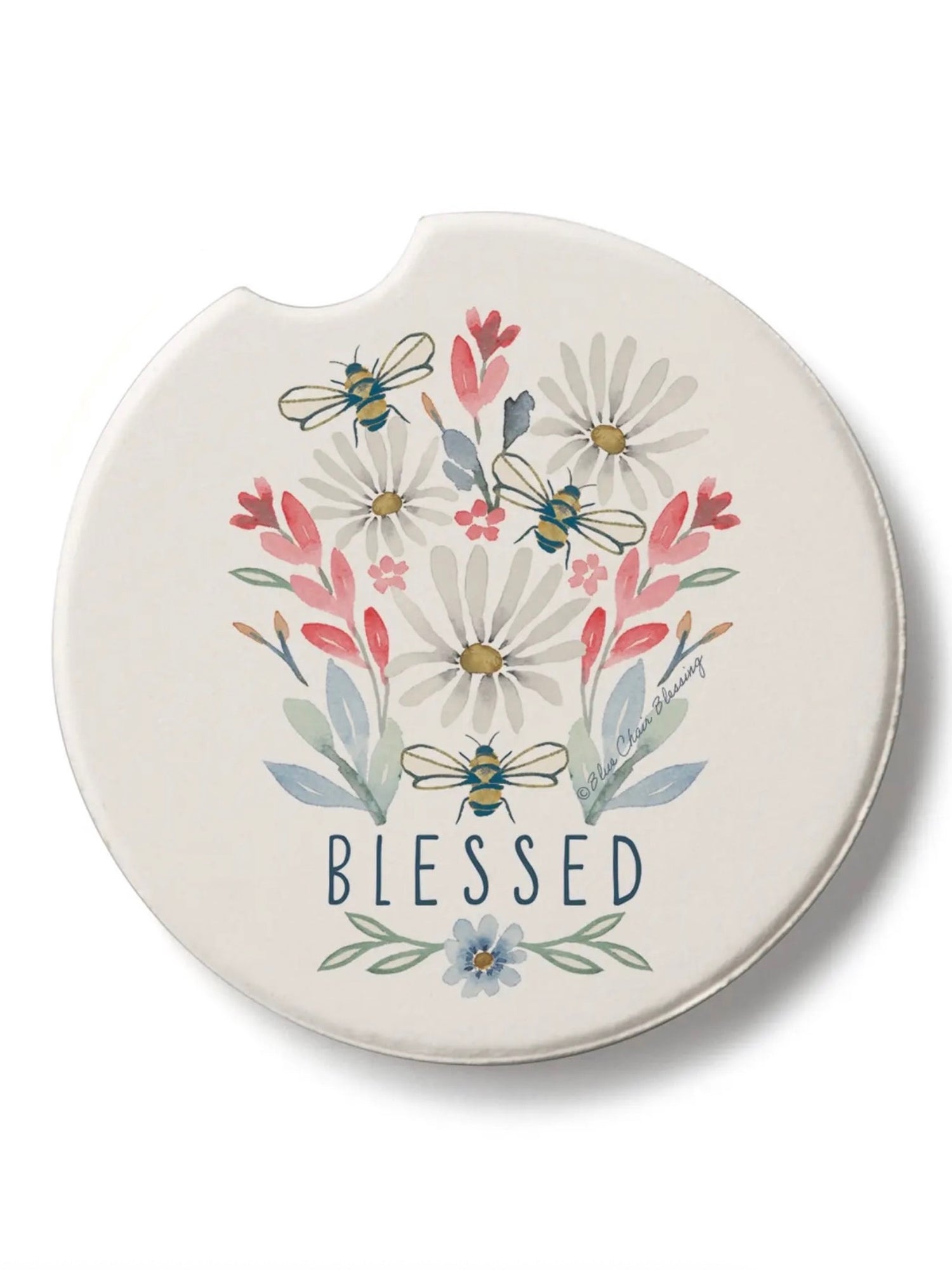Blessed Car Coaster with watercolor daisies and bees from Ardor Boutique