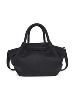 Black handbag on a white background