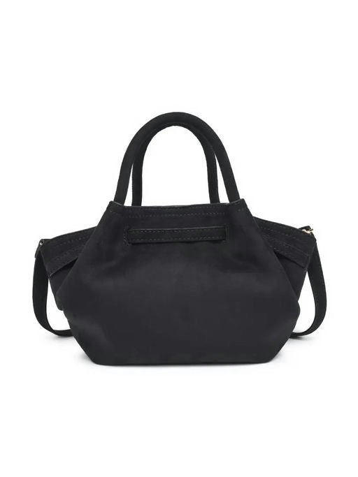 Black handbag on a white background