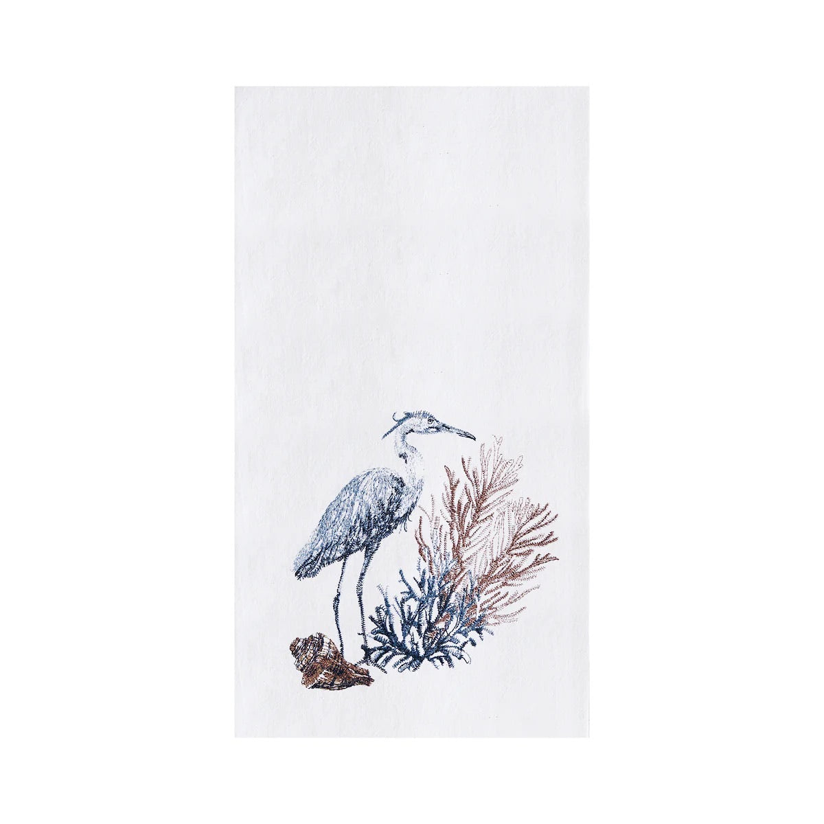 Tea towel with a heron design on a white background