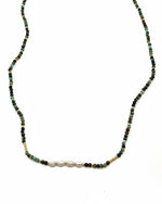 Isla African Green Turquoise & Freshwater Pearl Necklace with gold stainless steal finishings