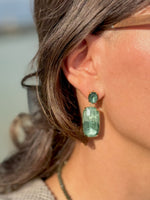 Ivy Earrings in Green shown on model
