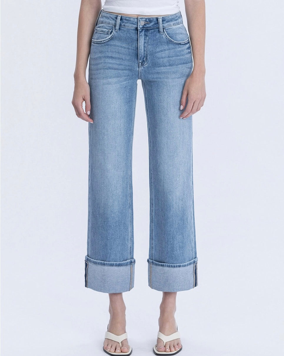 front view of high rise cuffed slim wide jeans from Ardor Boutique