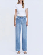 Kasey Trouse Hem Denim full length view on model