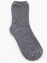 Marissa Fuzzy Socks in charcoal grey with white threading, featuring a plush ribbed knit texture and cozy crew-length design at Ardor Boutique.