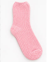 Marissa Fuzzy Socks in pink with subtle white threading, featuring a plush ribbed knit texture and cozy crew-length design at Ardor Boutique