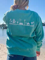 Pensacola Beach Icon sweatshirt backview shown on a model in size small