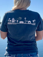 Pensacola Beach Icon T shirt in Navy back view shown on model size small