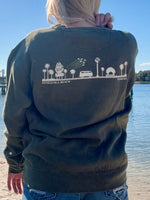 Pensacola Beach Icon Sweatshirt in olive shown on model size small back view 