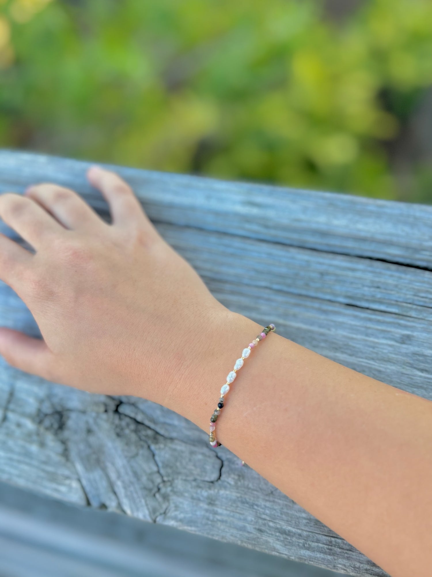 Romy Tourmaline & Freshwater Pearl Bracelet on model