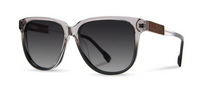 McKensie Moonlight Elm Burl Grey Fade Polarized Sunglasses with wood inlays facing out.