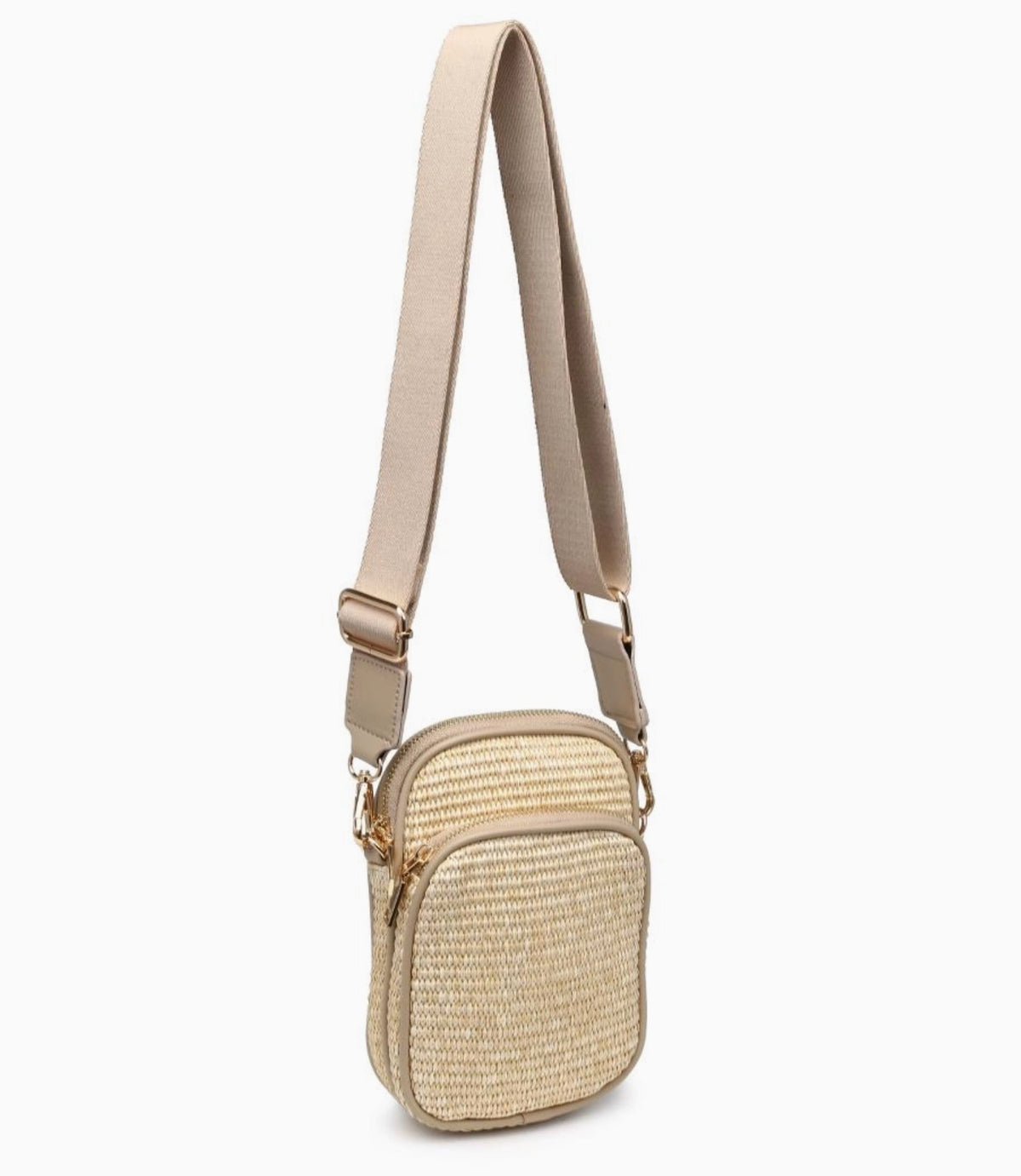Elana Woven Multi compartment crossbody  in Taupe, Ardor Boutique 