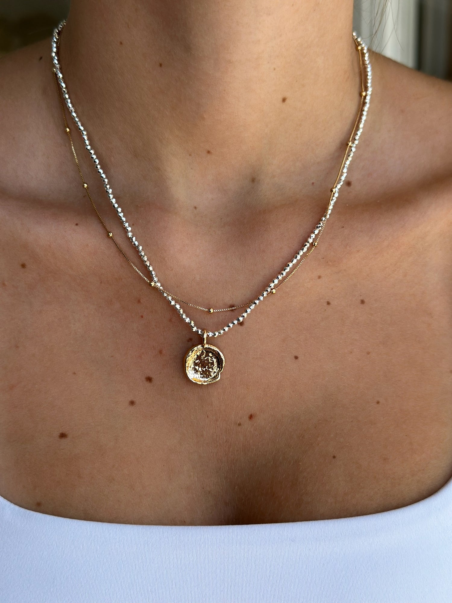 Selene Layered Silver Beaded Necklace