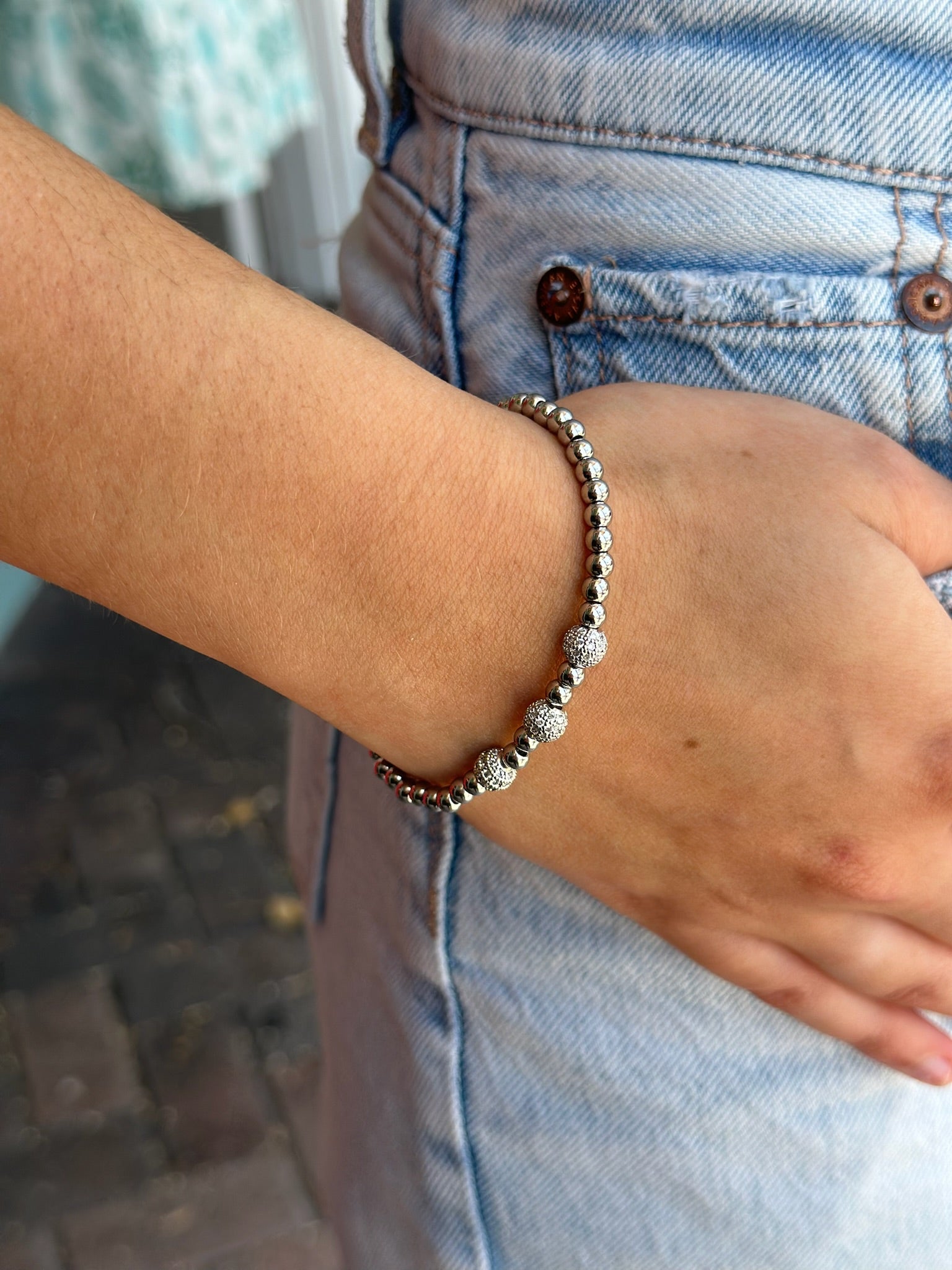 Serena Sparkly Silver Beaded Bracelet