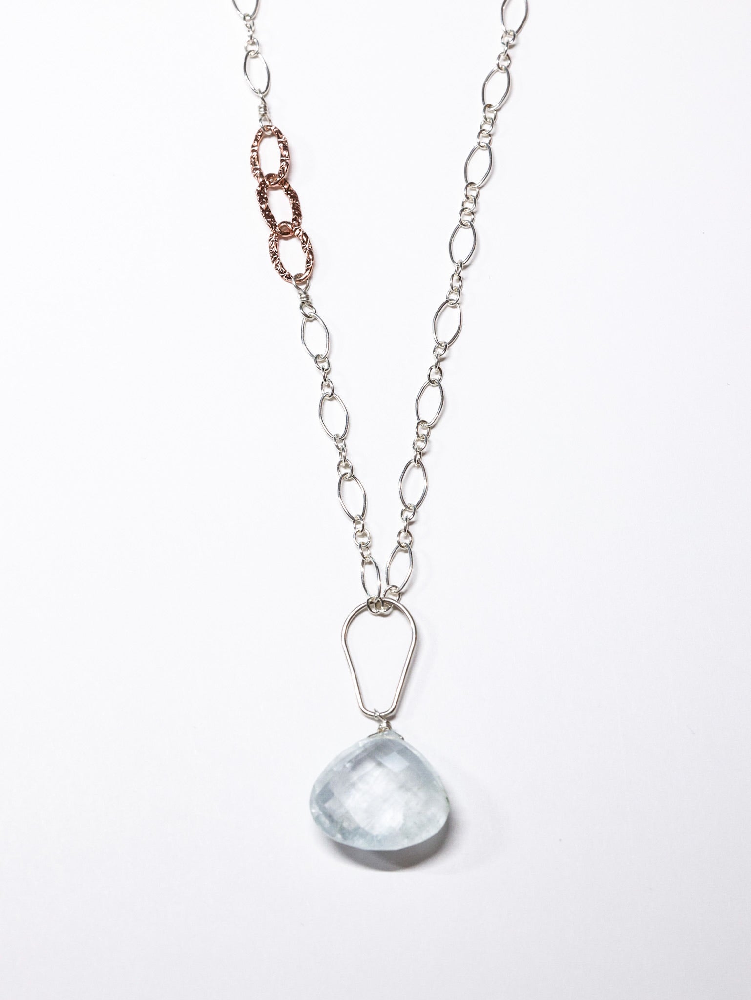 Serenity Light Blue Aquamarine nh Necklace on sterling silver and rose gold