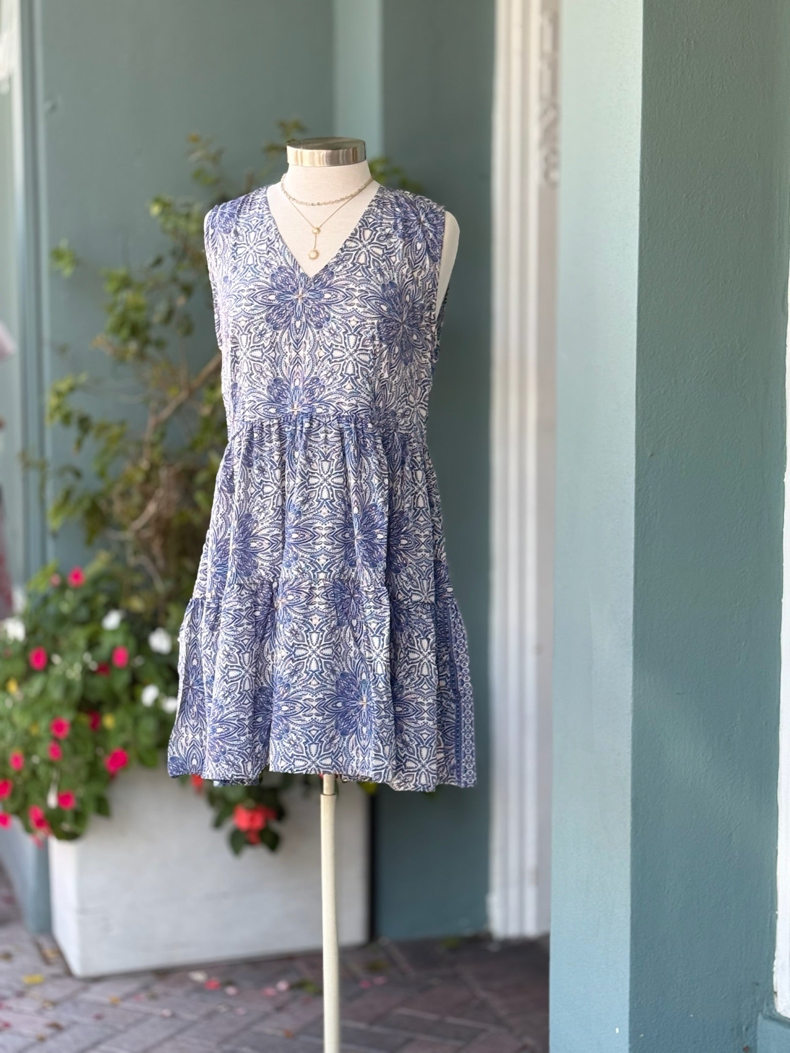 blue floral mini dress