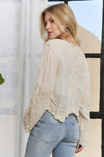 Sonia Scallop Edge Top in Beige back view 