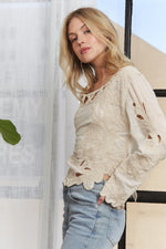 Sonia Scallop Edge Top in Beige side view