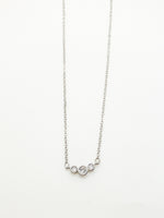 Stacey Necklace in silver with three delicate crystal accents on a fine silver-plated chain at Ardor Boutique.