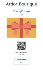 Link to the gift card will bring you to this page with image of a gift card and the gift card QR and code to be redeemed in store or online