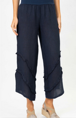 Tia navy Italian linen pants with ruffle 