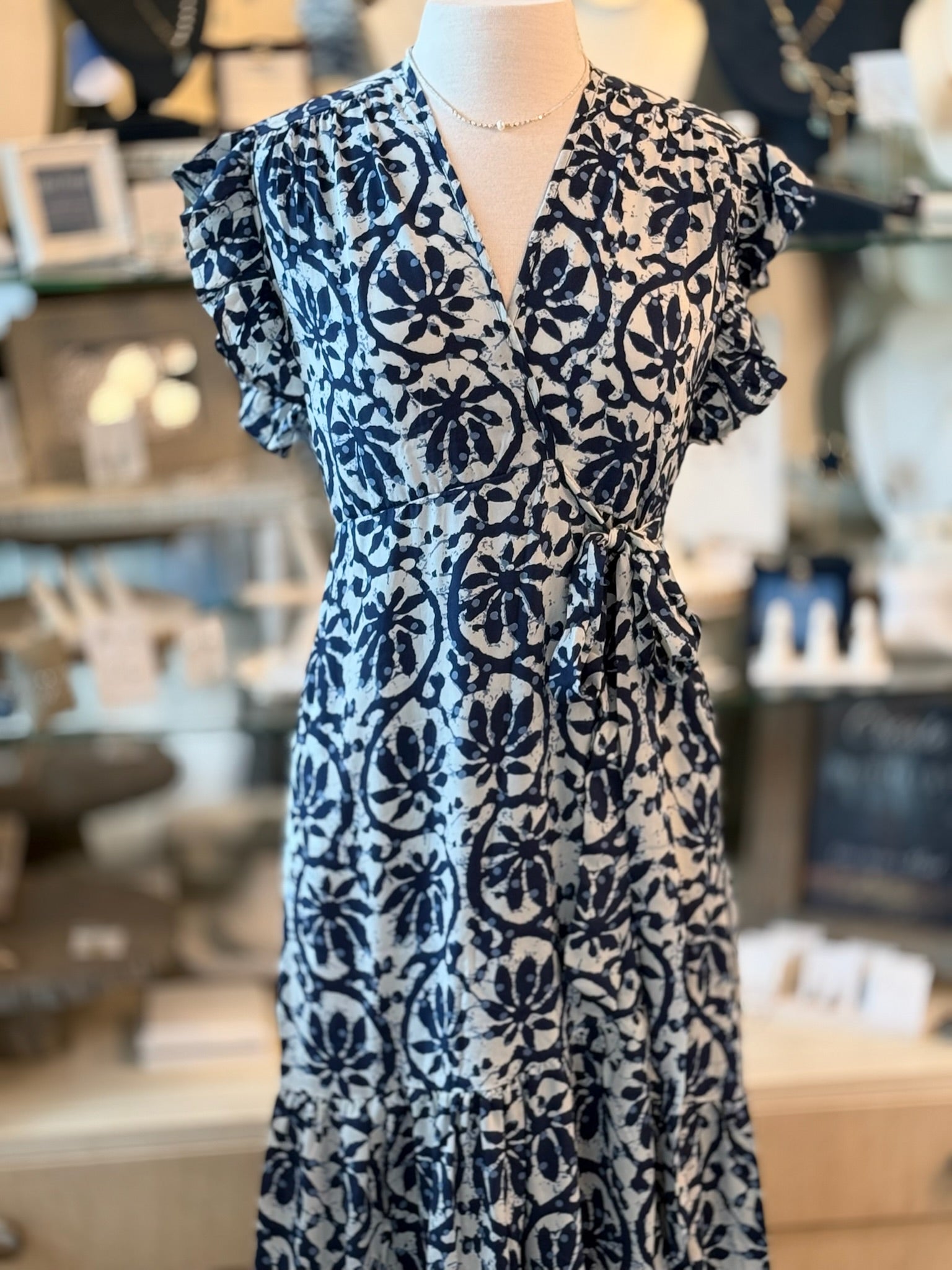 Uma Dress in Blue cross over detailing