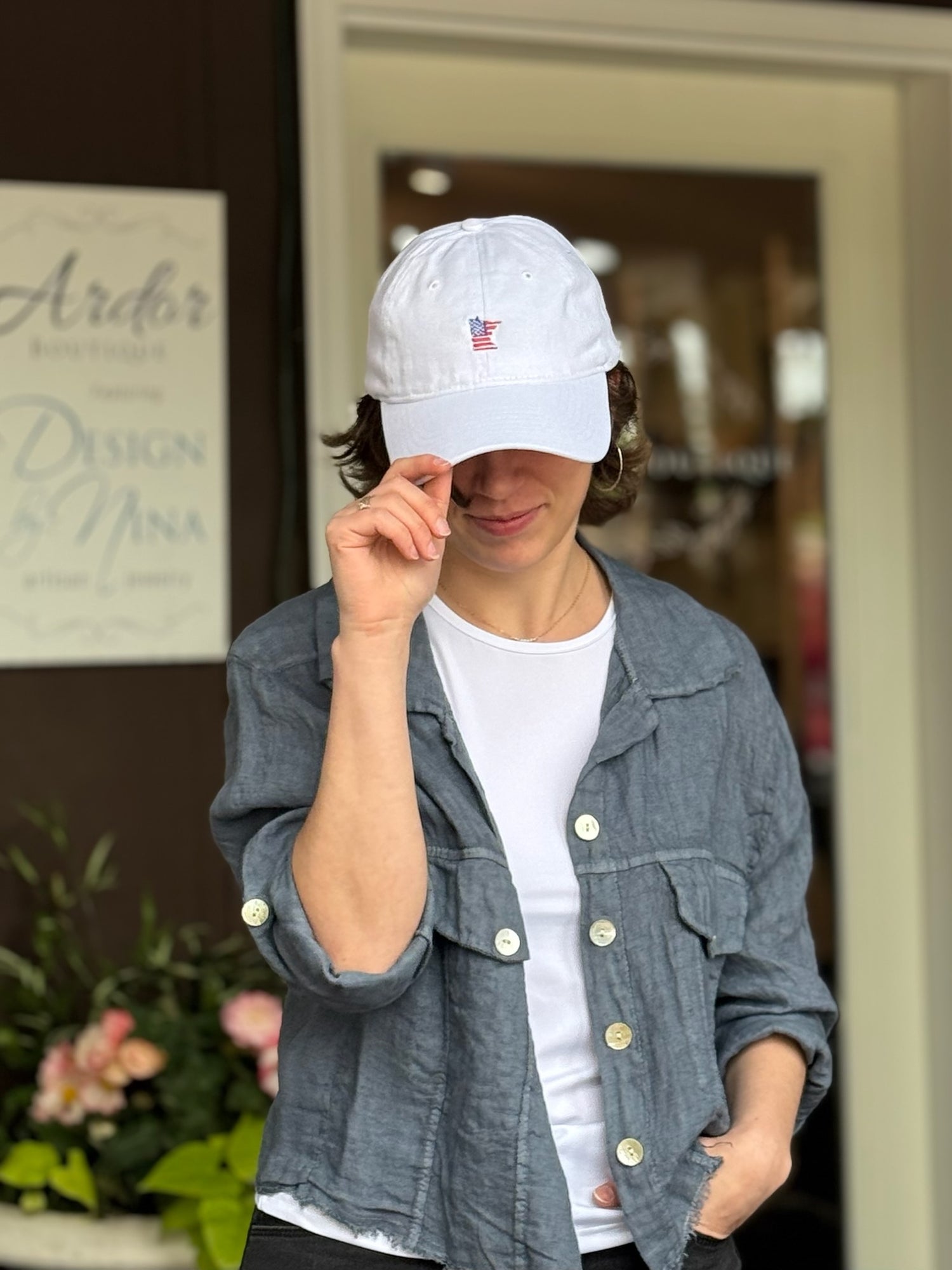 White American Flag Embroidered MN Hat Model