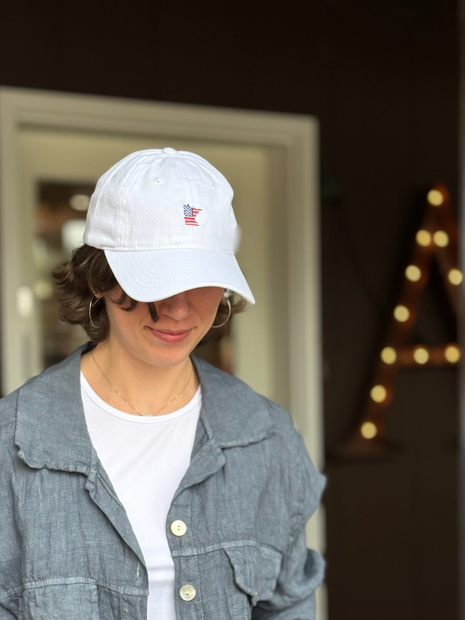 White American Flag Embroidered MN Hat Model 2