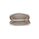 Open beige wallet with card slots on a white background