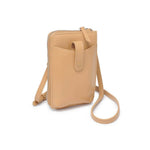 Beige crossbody bag on a white background