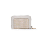 White wallet with woven design on a white background