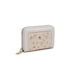 White wallet with shell pattern on a white background