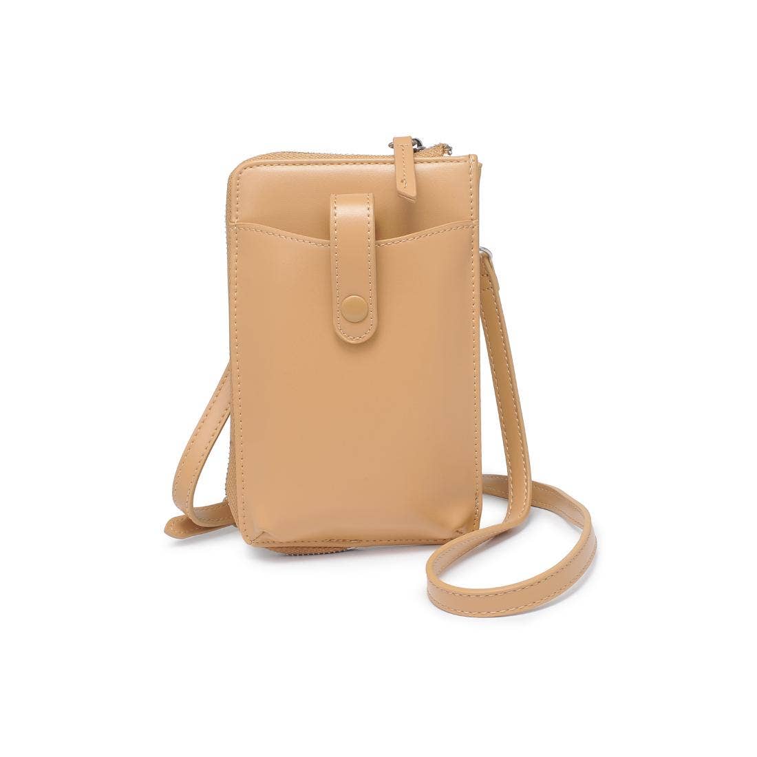 Beige crossbody bag on a white background
