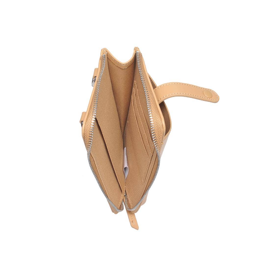Beige handbag with a strap on a white background