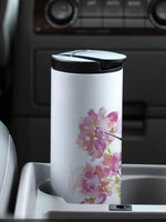17 oz stainless steel hummingbird tumbler with floral design in car cupholder from Ardor Boutique