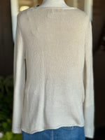 Cotton acrylic tan Lake Life sweater long sleeves, back view on mannequin from Ardor Boutique
