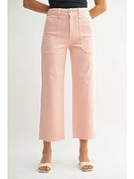 front view of peach utility wide leg jeans from Ardor Boutique
