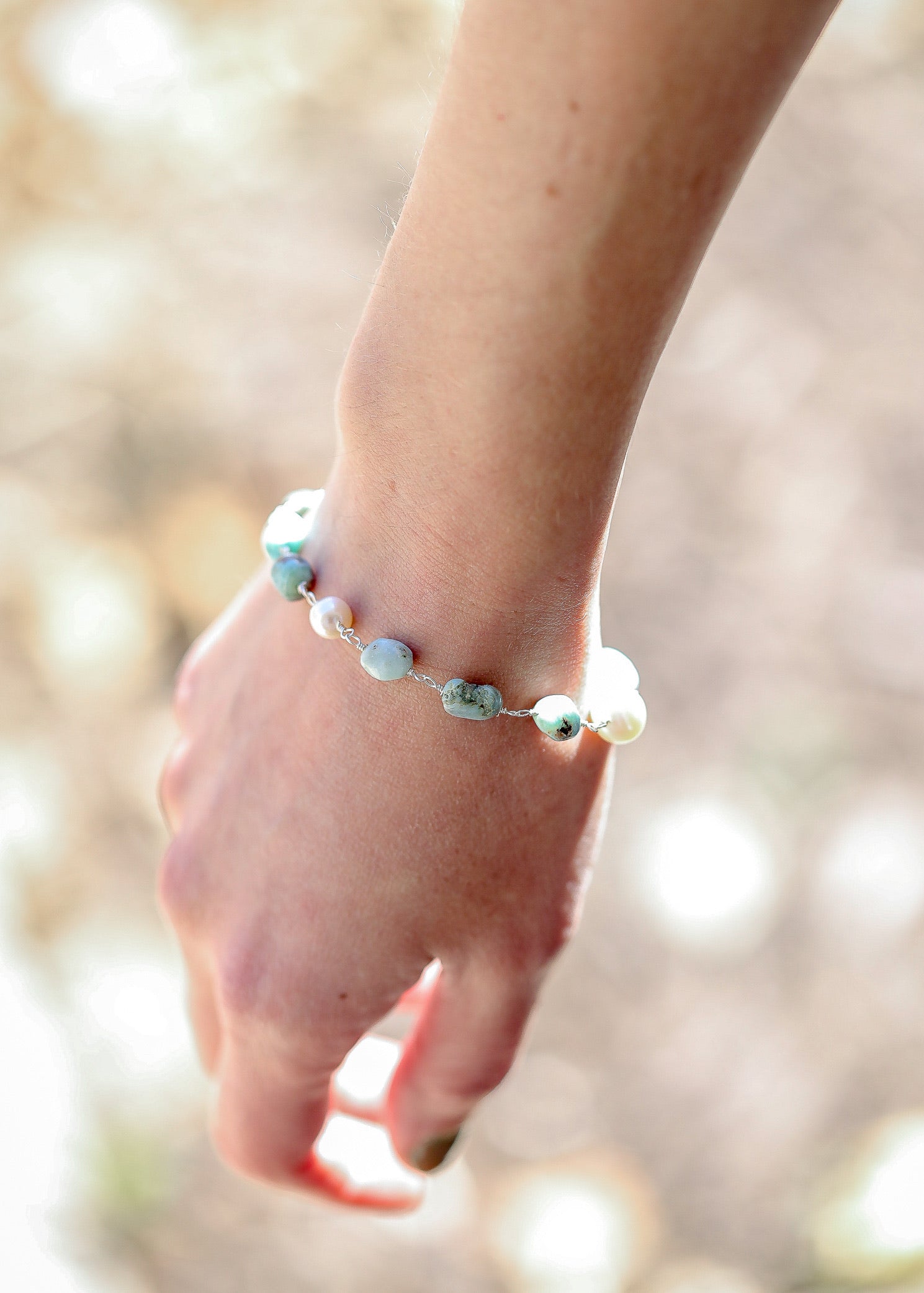 Pearl and amazonite nh bracelet