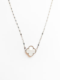 Avery Silver necklace with mother of pearl center clover. silver short necklace =