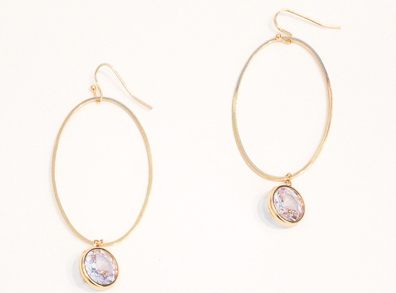 Gold plated Dangly hoop earrings Sparkly crystal accent Length : 2 1/2"