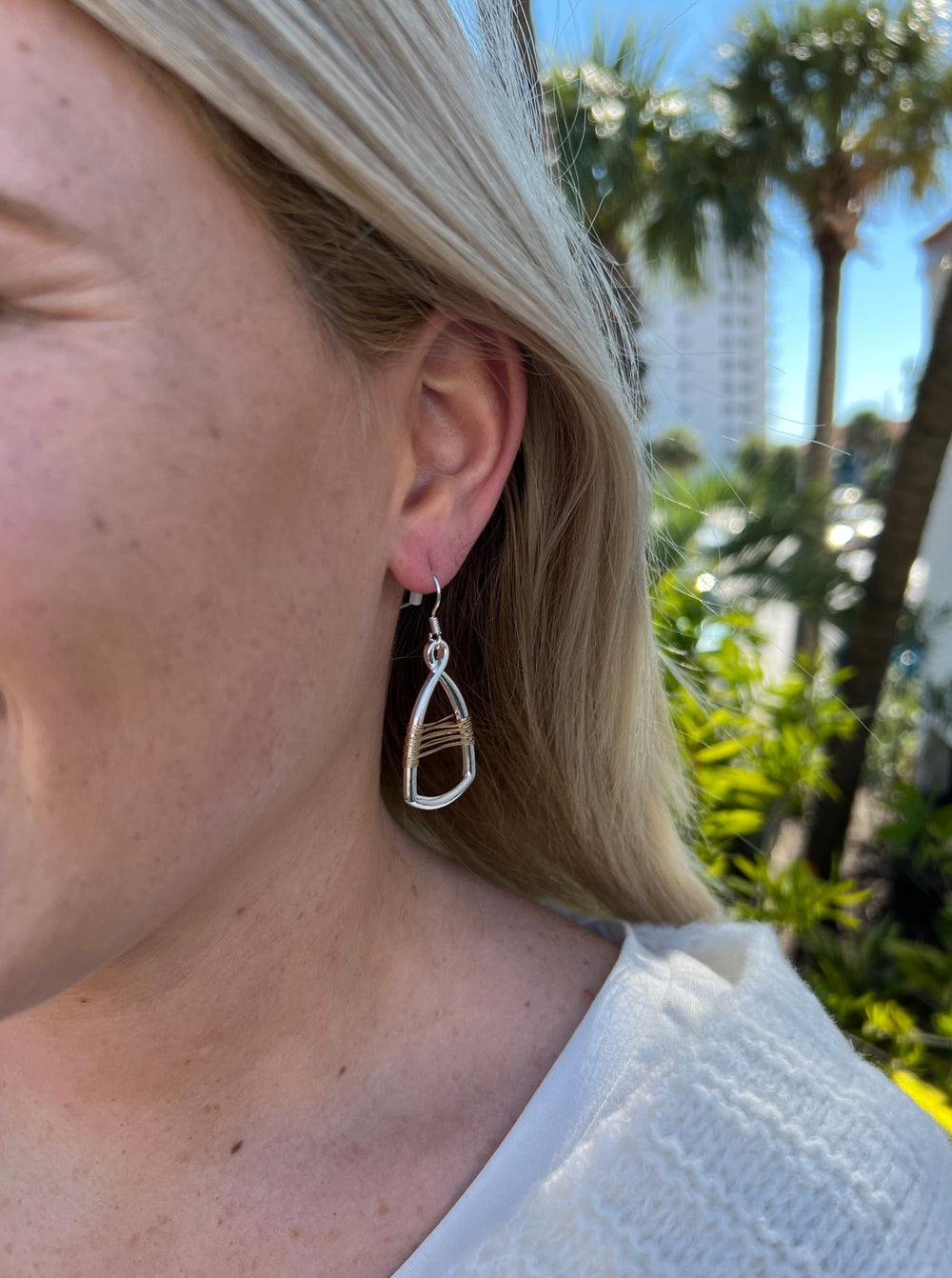 Two toned Wire wrapped Nickel free Length : 2" dangly earrings