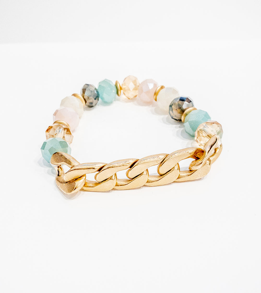 Kelsey beaded bracelet with gold chain 