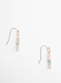 Gold plated light blue light pink and gold Beaded Dangly earrings Length : 1"