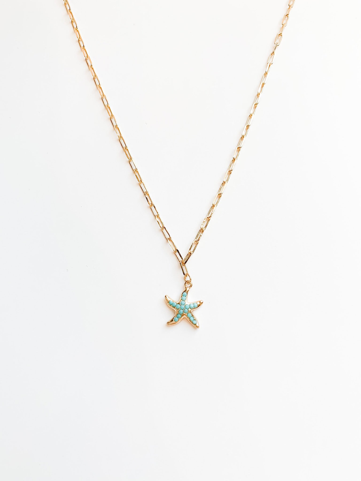Jordan Simple starfish necklace with turquoise beads inside- Gold necklace 