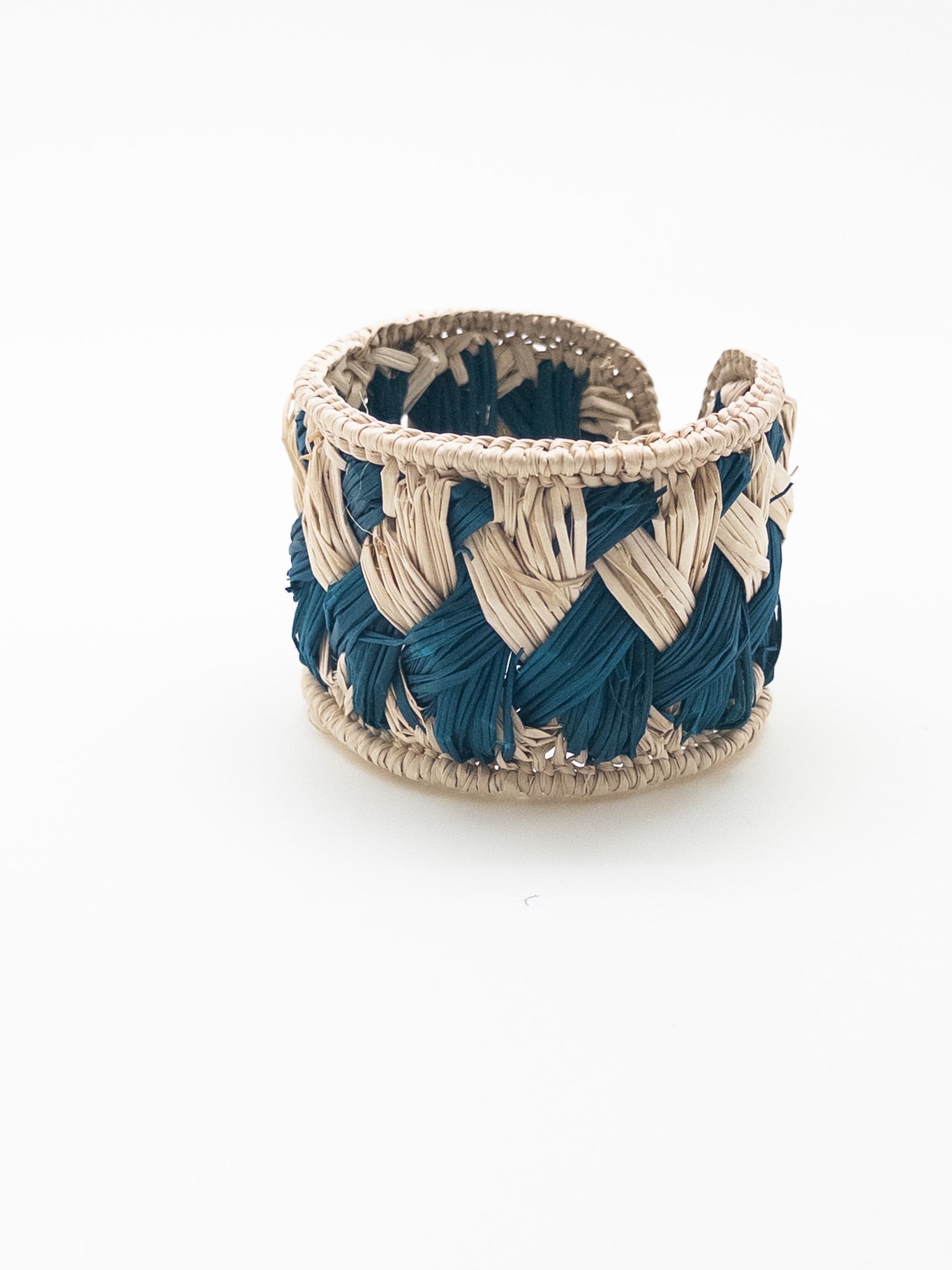 Ayita Braided  cuff from iraca palm leaves. teal. 