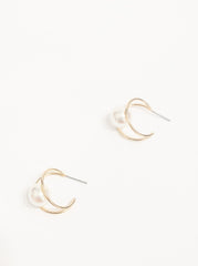 Gold plated Double hoop earrings Faux pearl accent Diameter : 3/4"