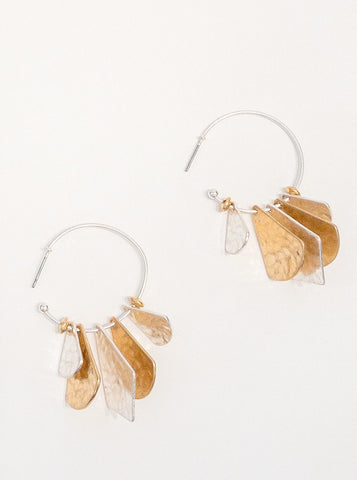 Two tone Hoop earrings Stacked accent Length : 2 1/4"