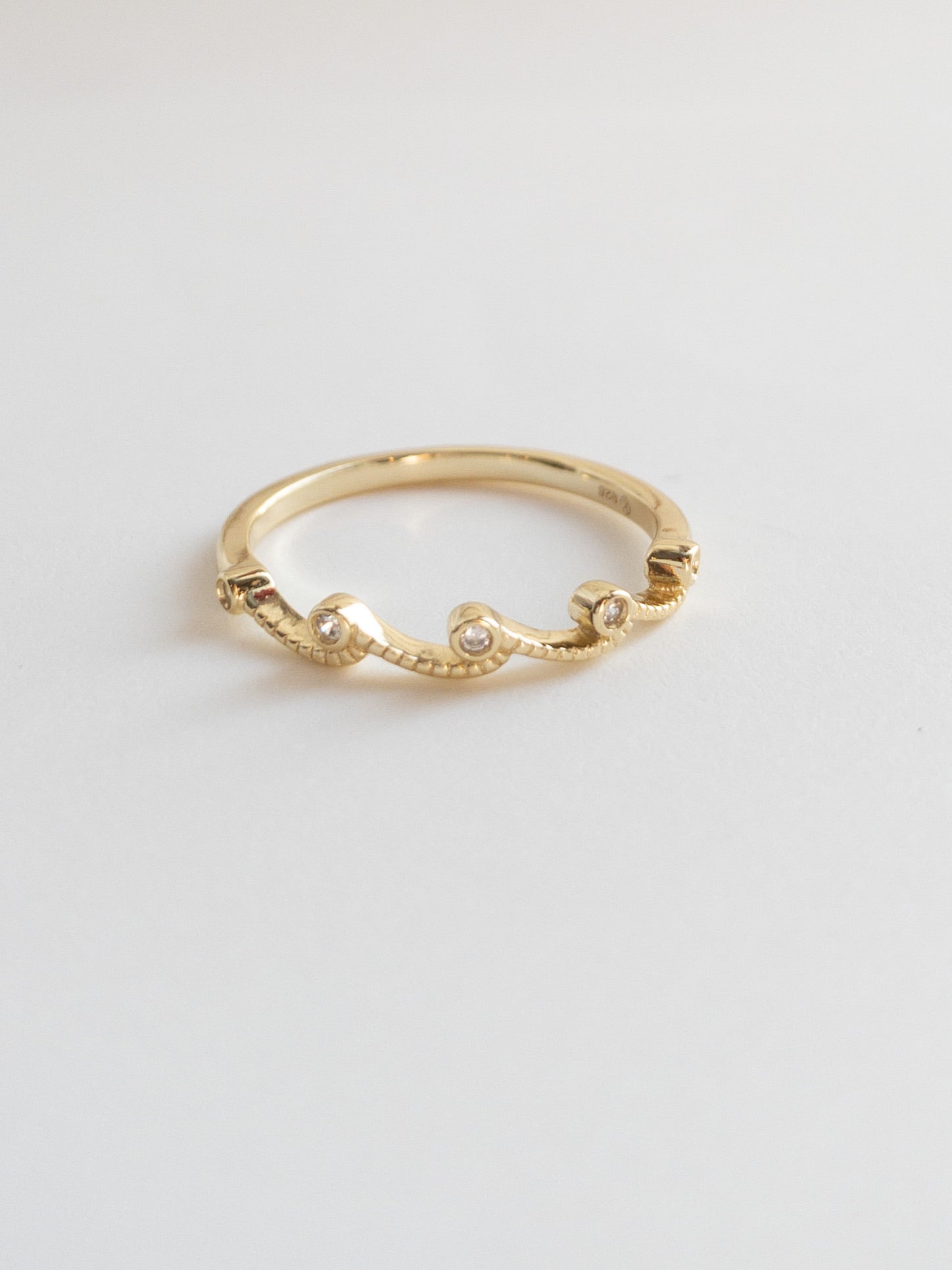 Tiny sparkly waves ring in gold sterling silver 