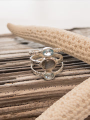 Nina Halls jewelry Labradorite Blue Collection Labradorite center stone Blue Topaz accent stones Size Options : Size 5 - 9 Beautifully handcrafted with love and care Expect slight variations in each piece due to the one of a kind nature of the gemstones. Each piece comes in a small Nina Halls leatherette pouch and gift box Found exclusively at Ardor Boutique