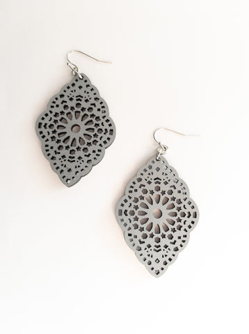 Lydia Leather Earrings in Grey